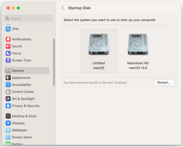 change startup disk on Mac