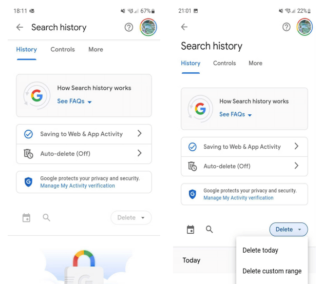 delete google search history