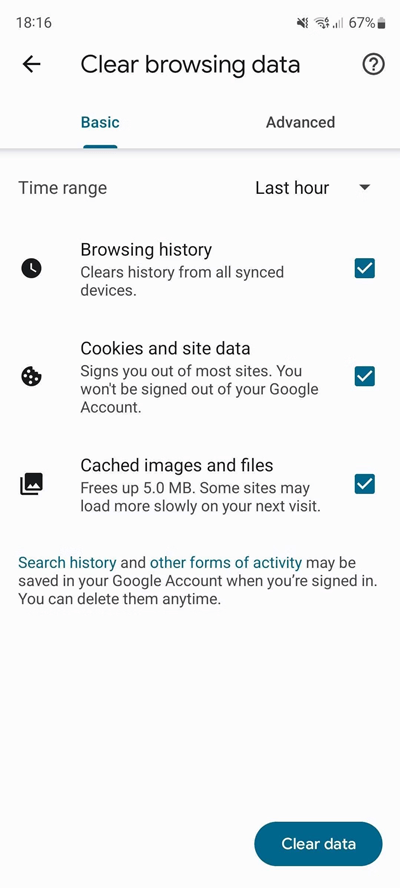 delete google search history