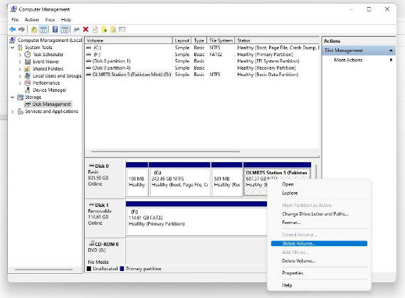 delete partition on Windows 11