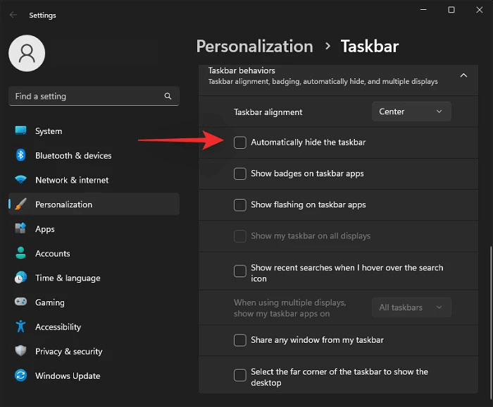 Hide the Taskbar in Windows 11