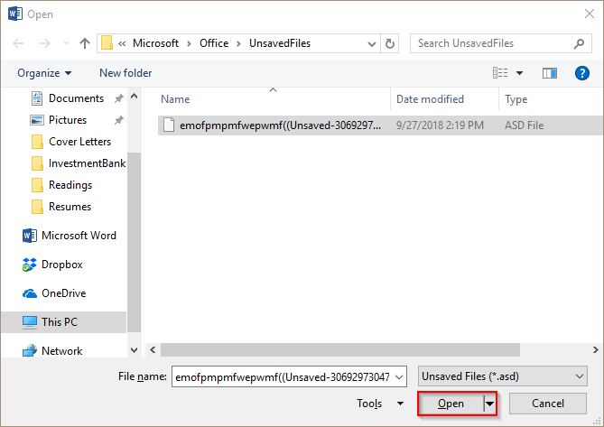 recover unsaved Word documents