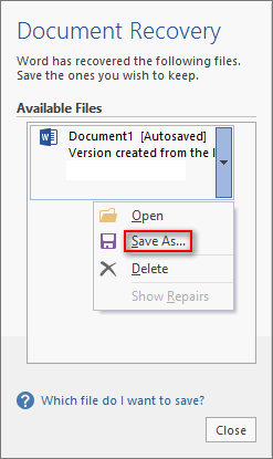 recover unsaved Word documents