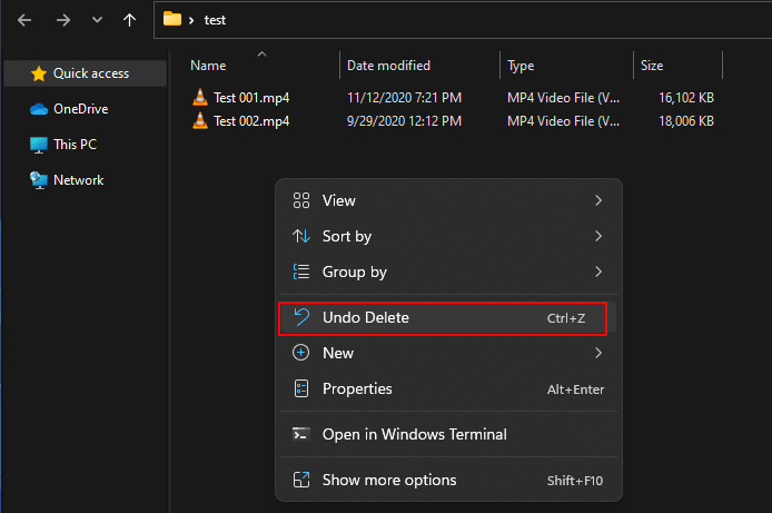 undo delete on Windows 11